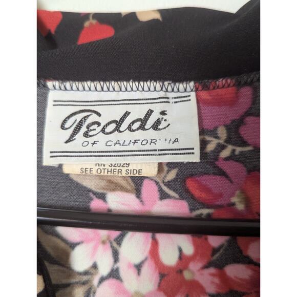 Teddi Of California Vintage Tunic Blouse Black Floral V-neck Size 38* Collared - Picture 6 of 11